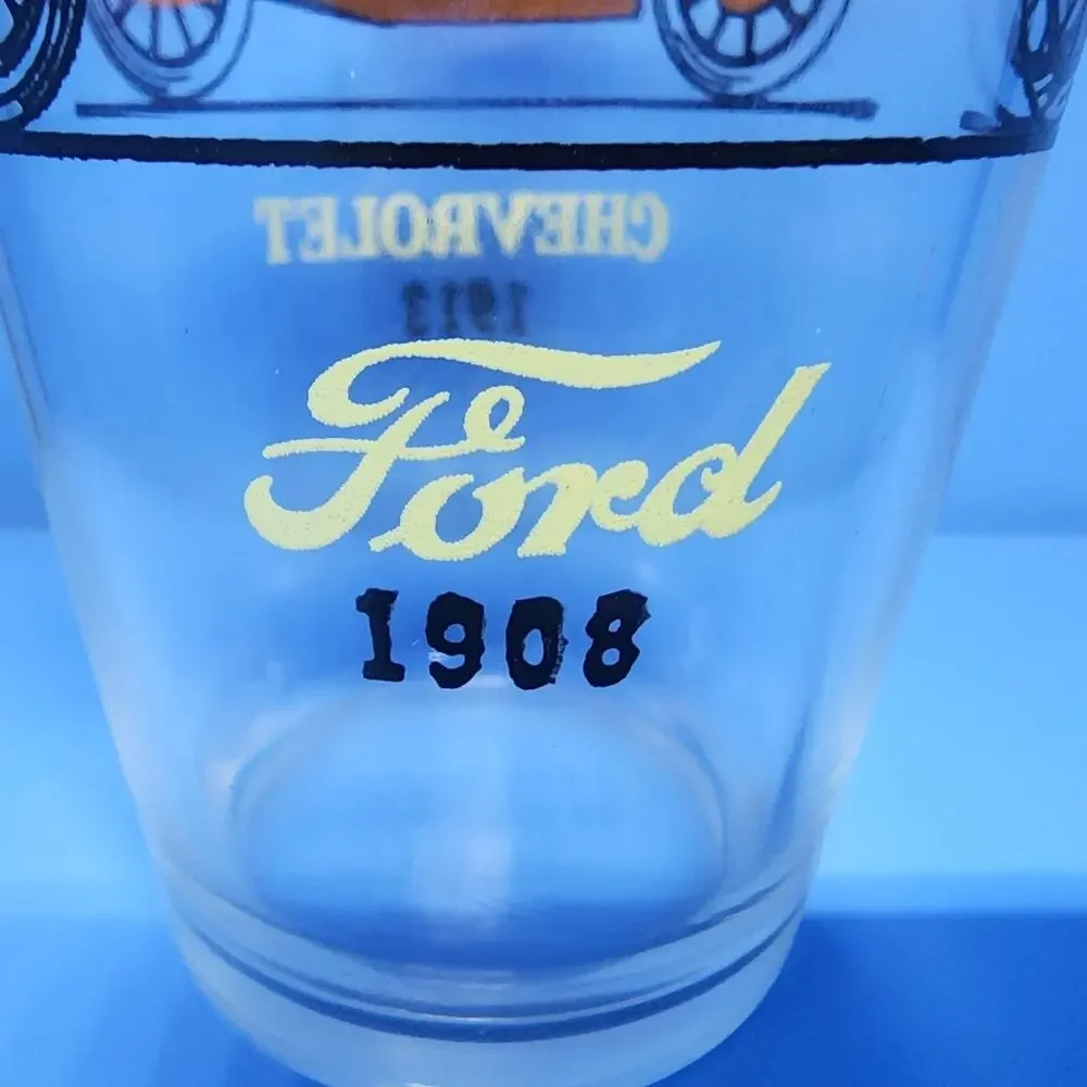 Hazel Atlas Antique Car Glass Cup 1908 Ford 1913 Chevrolet